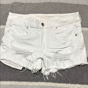 American Eagle Outfitters White Jean Shorts with Frayed Hem